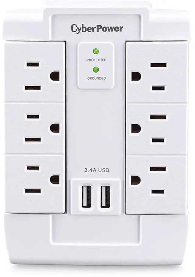 Alt view image 6 of 6 - CyberPower CSP600WSURC2 6-Outlet Swivel Professional Surge Protector Wall Tap with 2 USB Ports