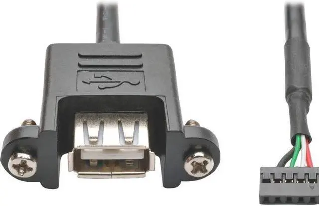 Alt view image 3 of 5 - Tripp Lite U024-003-5P-PM Black USB 2.0 Hi-Speed Panel Mount Cable, 5-Pin Motherboard IDC to USB Type-A (F/F)