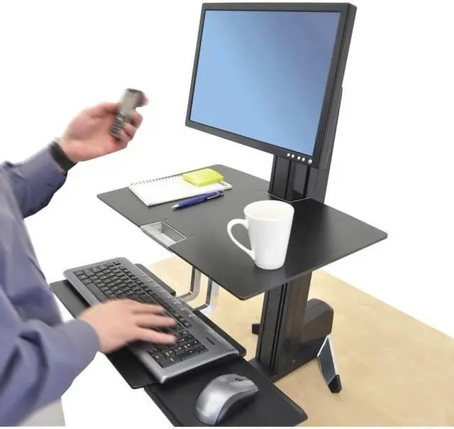 Alt view image 16 of 20 - Ergotron WorkFit-S Sit-Stand Workstation w/Worksurface LCD HD Monitor Aluminum