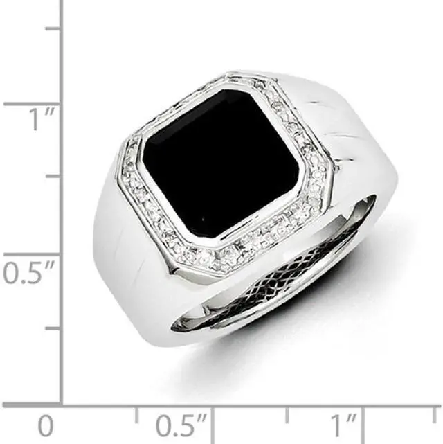 Alt view image 2 of 4 - Men's Black Onyx Ring with Accent Diamonds in Rhodium Plated Sterling Silver