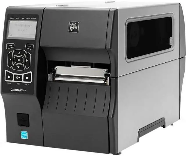Main image of Zebra ZT410 4" Industrial Thermal Transfer Label Printer, LCD, 203dpi, Serial, USB, 10/100 Ethernet, Bluetooth 2.1/MFi, USB Host, Cutter w/ Catch Tray, EZPL, XML Support, US Cord - ZT41042-T210000Z