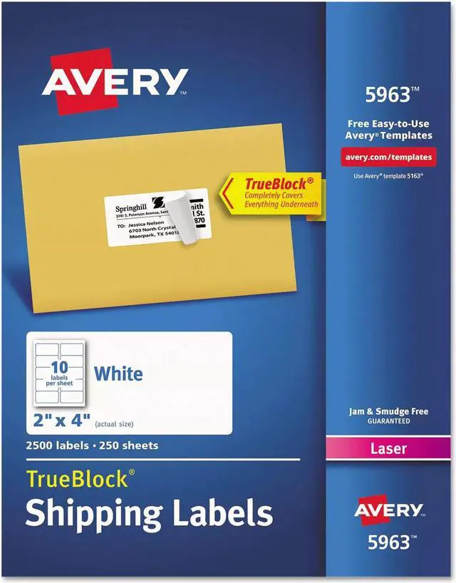 Main image of Avery Shipping Labels with TrueBlock Technology Laser 2 x 4 White 2500/Box 5963