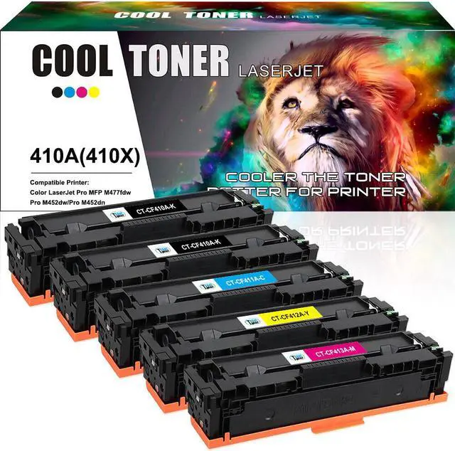 Main image of 5Pack CF410AKCMY Toner Compatible with HP 410A HP LaserJet Pro MFP M477fnw M477fdw M452dn