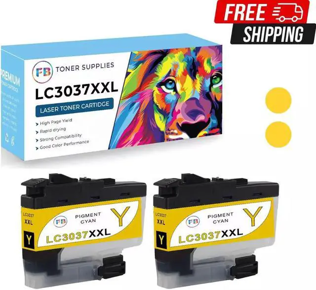 Main image of 2 pk Yellow Ink Cartridge for Brother LC3037 LC-3037XXL for MFC-J5845DW MFC-J594
