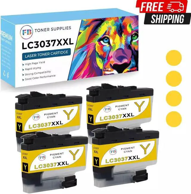 Main image of 4 pk Yellow Ink Cartridge for Brother LC3037 LC-3037XXL for MFC-J5845DW MFC-J594