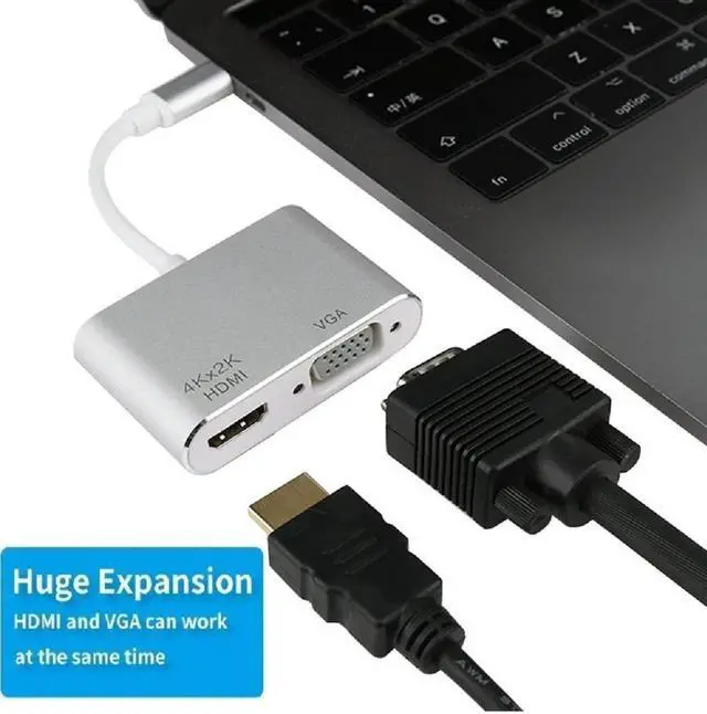 Alt view image 2 of 7 - USB C to HDMI VGA Adapter, ESTONE 2-in-1 Type C to VGA HDMI Adapter (Thunderbolt 3 Compatible) for MacBook Pro, iMac 2017, Chromebook Pixel, Galaxy S8/S8Plus and More-Silver