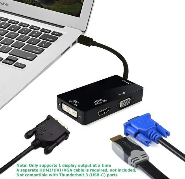 Alt view image 3 of 7 - ESTONE 3-in-1 Mini Displayport Thunderbolt to HDMI/DVI/VGA Adapter, 4Kx2K Mini Displayport 1.2 Converter, Compatible Male to Female Adapter for Macbook, PC, Projector, Surface Pro- (4K,Black)