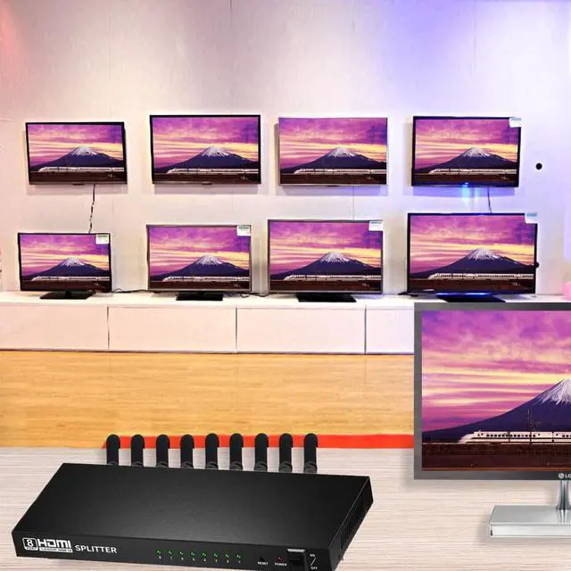 Alt view image 4 of 8 - HDMI Splitter 1 In 8 Out Powered by AC Adapter, Supports 3D Full HD1080P, Compatible with Xbox PS3 PS4 Fire Stick Roku Blu-Ray Player HDTV - 1 Input To 8 Outputs