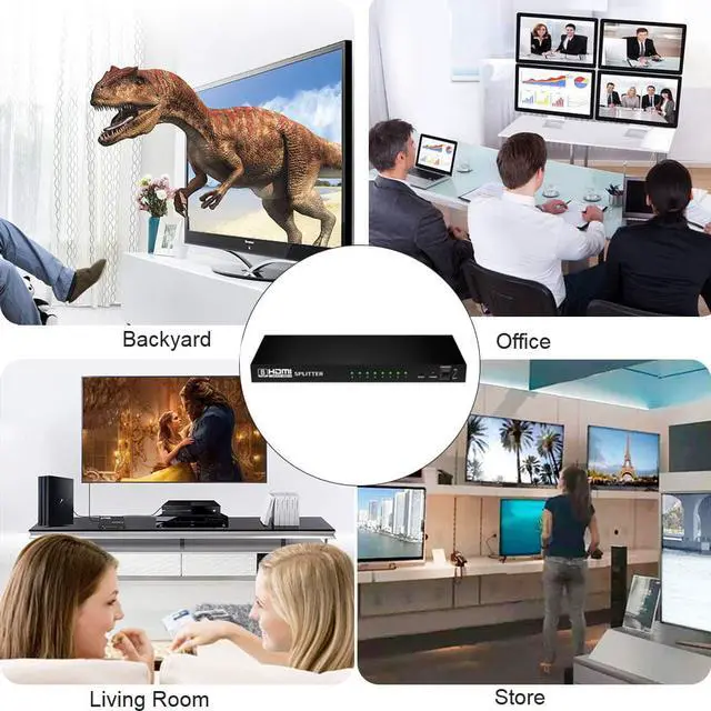 Alt view image 7 of 8 - HDMI Splitter 1 In 8 Out Powered by AC Adapter, Supports 3D Full HD1080P, Compatible with Xbox PS3 PS4 Fire Stick Roku Blu-Ray Player HDTV - 1 Input To 8 Outputs