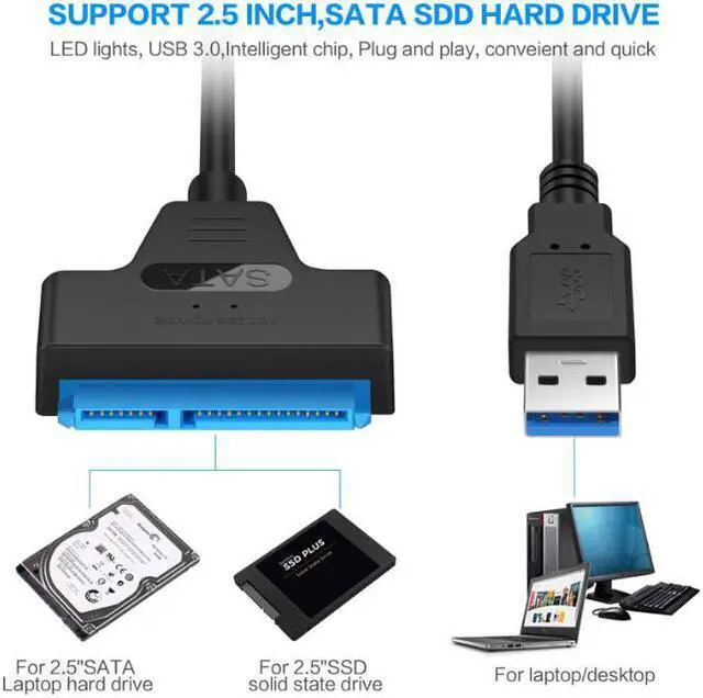 Alt view image 4 of 7 - ESTONE USB 3.0 to SATA III Adapter for 2.5" SDD HDD Hard Drives. SATA III / II / I to USB 3.0 External Converter and Cable, Support UASP, Portable SATA Adapter to USB 3.0 for 2.5 inch SSD/HDD, 2-Pack
