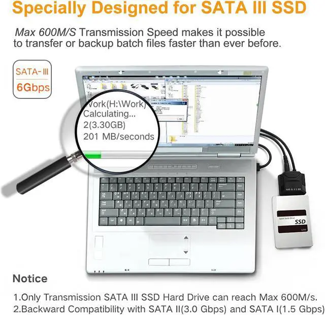 Alt view image 7 of 7 - ESTONE USB 3.0 to SATA I/II/III External Hard Drive Hard Drive Converter for 2.5 or 3.5 in HDD SSD with Power Adapter Included, Support UASP [ 8TB Support ]