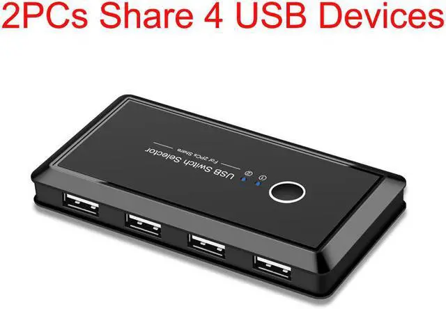 Main image of ESTONE USB Switch Selector 2 Computers Sharing 4 USB Devices USB 2.0 Peripheral Switcher Box Hub for Mouse, Keyboard, Scanner, Printer, PCs with One-Button Swapping and 2 Pack USB2.0 A to A Cable