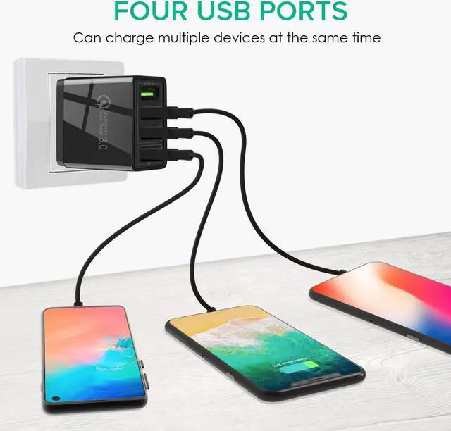 Alt view image 2 of 7 - USB Wall Charger, 48W USB Wall Plug 4-Port Charging Box 3.1A Power Adapter Multi Port Quick Charger Block Cube Compatible for iPhone XR/XS/XS MAX/X/8/7/6S Plus, iPad, Samsung, LG, HTC, Moto-Black