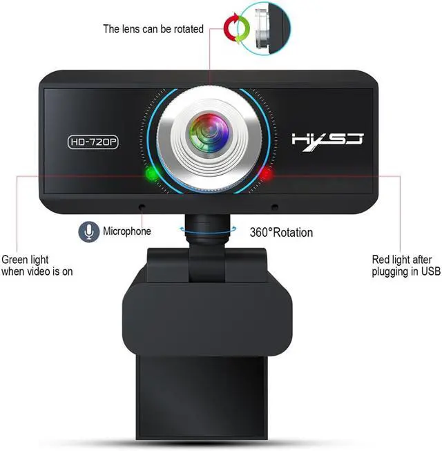Alt view image 3 of 7 - ESTONE S90 HD Webcam Desktop Laptop Web Camera 720P Web Cam CMOS Sensor with Built-in Microphone for Video Calling