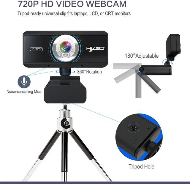 Alt view image 2 of 7 - ESTONE S90 HD Webcam Desktop Laptop Web Camera 720P Web Cam CMOS Sensor with Built-in Microphone for Video Calling