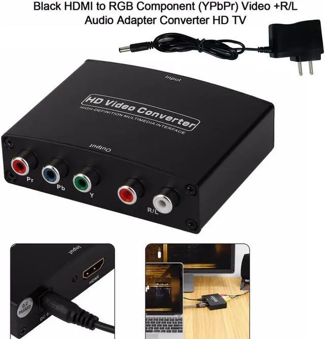 Alt view image 4 of 8 - HDMI to 1080P Component Video (YPbPr) RGB + R/L Scaler Converter Adapter with R/L Audio output Support PS3, PS4, Player, DVD, XBOX, Notebook , Black