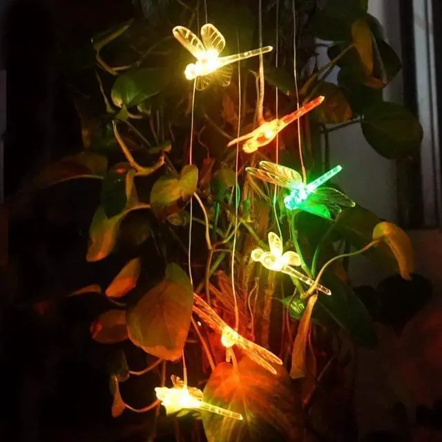 Alt view image 3 of 7 - Six Dragonflies Wind Chime Solar Light Color Changing LED Solar Mobile Wind Chime Solar Light Wind Mobile Portable Waterproof Outdoor Decorative Romantic Wind Bell Light for Patio Garden Home Party
