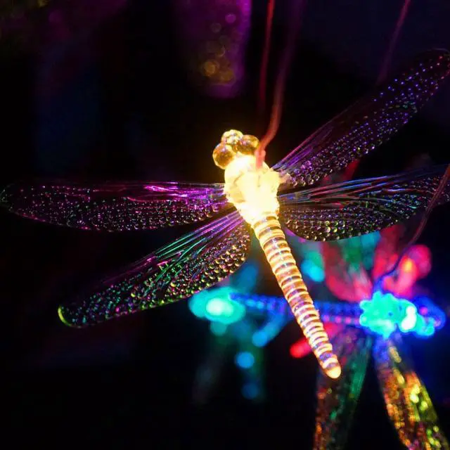 Alt view image 6 of 7 - Six Dragonflies Wind Chime Solar Light Color Changing LED Solar Mobile Wind Chime Solar Light Wind Mobile Portable Waterproof Outdoor Decorative Romantic Wind Bell Light for Patio Garden Home Party