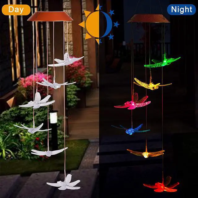 Alt view image 7 of 7 - Six Dragonflies Wind Chime Solar Light Color Changing LED Solar Mobile Wind Chime Solar Light Wind Mobile Portable Waterproof Outdoor Decorative Romantic Wind Bell Light for Patio Garden Home Party