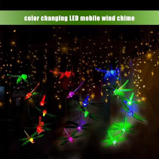 Alt view image 4 of 7 - Six Dragonflies Wind Chime Solar Light Color Changing LED Solar Mobile Wind Chime Solar Light Wind Mobile Portable Waterproof Outdoor Decorative Romantic Wind Bell Light for Patio Garden Home Party