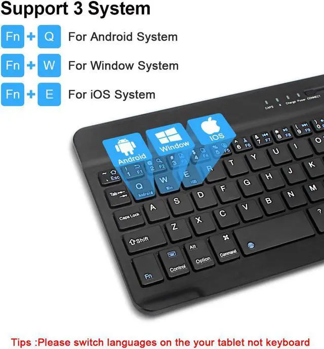 Alt view image 7 of 7 - 10” Mini Wireless Keyboard Bluetooth Keyboard For ipad Phone Tablet Rubber keycaps Rechargeable keyboard For Android ios Windows,Black