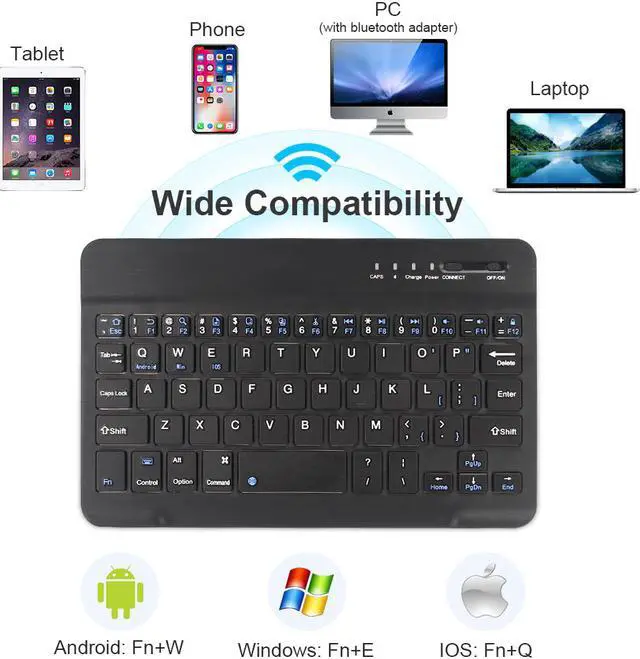 Alt view image 4 of 7 - 10” Mini Wireless Keyboard Bluetooth Keyboard For ipad Phone Tablet Rubber keycaps Rechargeable keyboard For Android ios Windows,Black