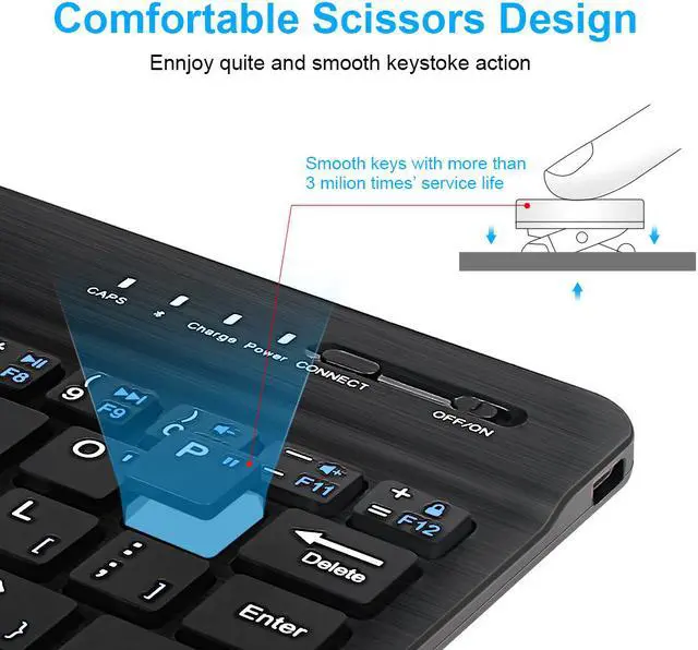 Alt view image 3 of 7 - 10” Mini Wireless Keyboard Bluetooth Keyboard For ipad Phone Tablet Rubber keycaps Rechargeable keyboard For Android ios Windows,Black