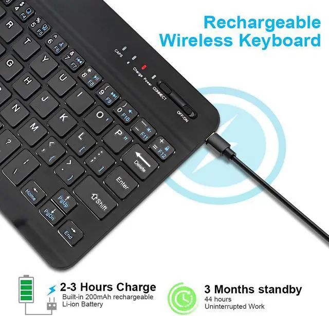 Alt view image 5 of 7 - 10” Mini Wireless Keyboard Bluetooth Keyboard For ipad Phone Tablet Rubber keycaps Rechargeable keyboard For Android ios Windows,Black