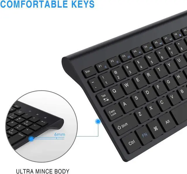 Alt view image 6 of 8 - E168 Wireless Keyboard and Mouse Combo,Full Size Quiet US Layout Slim Travel Compact Compatible with iMac MacBook PC Laptop Tablet Notebook Windows10 (Black)