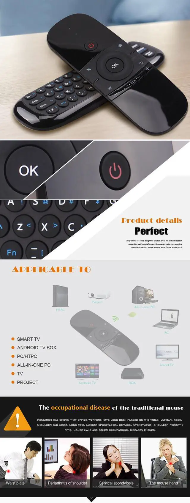 Alt view image 7 of 7 - W1 2.4GHz Wireless Mini Fly Mouse Keyboard for PC,Windows,HTPC,Smart TV,TV Box,Android System,PS3,Linux