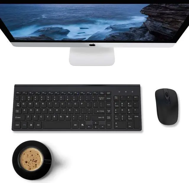 Alt view image 7 of 8 - E168 Wireless Keyboard and Mouse Combo,Full Size Quiet US Layout Slim Travel Compact Compatible with iMac MacBook PC Laptop Tablet Notebook Windows10 (Black)