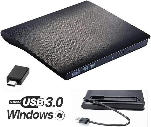 Main image of External DVD Drive USB 3.0 USB C CD Burner CD/DVD +/-RW Optical Drive,Slim Portable DVD CD ROM Rewriter Writer Duplicator for Laptop Desktop PC Windows 10/8/7 MacBook Mac Linux OS Apple- Black