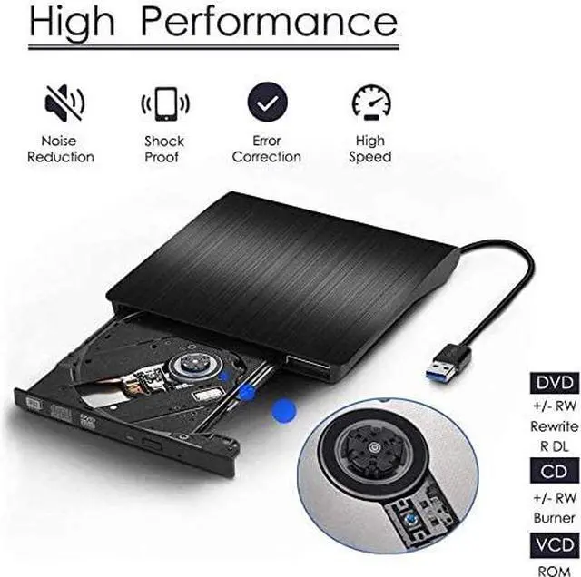 Alt view image 3 of 8 - External DVD Drive USB 3.0 USB C CD Burner CD/DVD +/-RW Optical Drive,Slim Portable DVD CD ROM Rewriter Writer Duplicator for Laptop Desktop PC Windows 10/8/7 MacBook Mac Linux OS Apple- Black