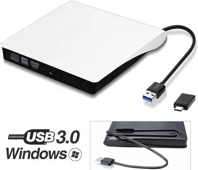 Main image of External DVD Drive, XD001 USB 3.0 External DVD CD ROM Drive , USB-C External DVD Player, Portable DVD +/- RW Optical Drive for Laptop PC Computer MacBook OS Windows 7/8/10/Linux (with Storage ,White