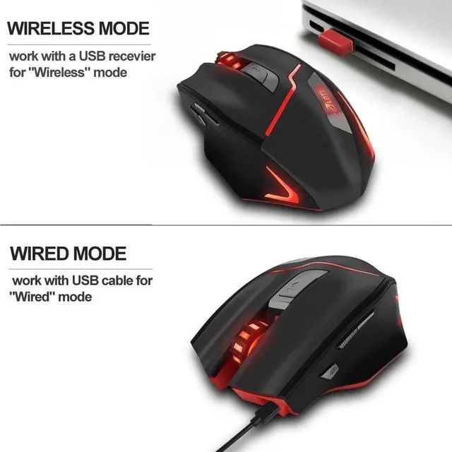 Alt view image 5 of 8 - Zelotes Wireless Gaming Mouse, 7-color Breathing Backlit Ultralight Wireless/Wired Mice with Rechargeable 600mA Battery, 3200 DPI,Lightweight for PC Gamers