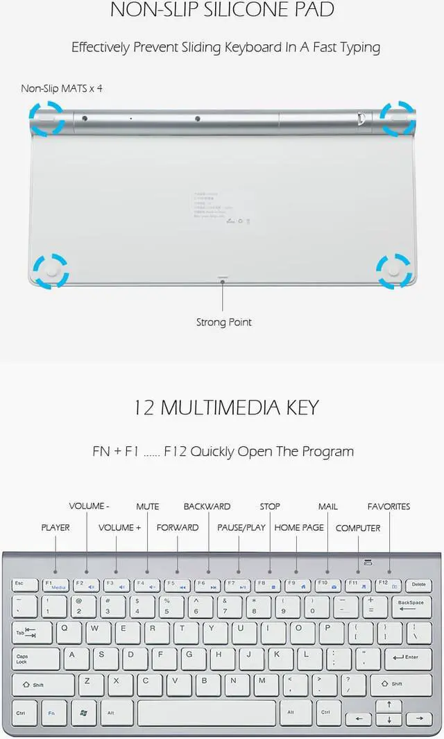 Alt view image 2 of 7 - ESTONE K1088 Wireless Keyboard and Mouse, 2.4GHz Quiet Compact USB Keyboard Mouse Combo, Slim Small Computer Keyboard and Mouse Wireless for PC, Laptop, Desktop, Notebook (White)