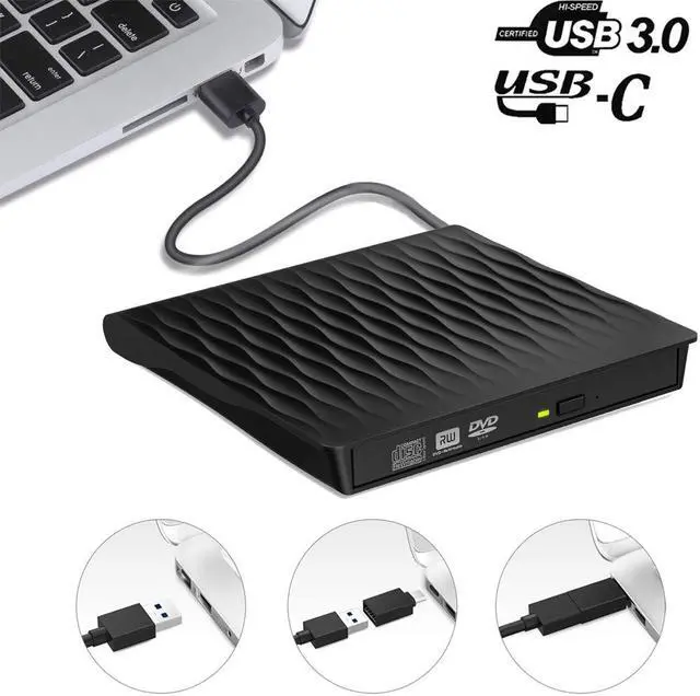 Main image of ESTONE USB 3.0 External CD DVD Drive, Portable DVD/CD ROM +/-RW Drive Burner Rewriter for Windows 10/8/7, Mac, Linux Laptop Desktop, MacBook Pro/ Air, Black