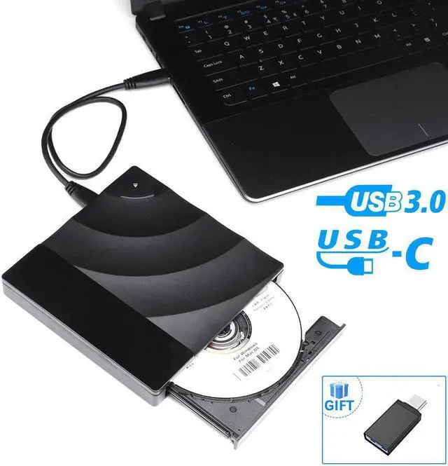 Main image of ESTONE External CD DVD Drive USB 3.0 Type-C Slim Portable DVD/CD ROM +/-RW Optical Drive Burner Writer with Touch Sensitive Button for MacBook Pro/ Air, iMac, Windows/ Linux/ Mac Laptop Desktop, Black