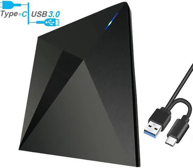 Main image of ESTONE CD DVD Drive USB 3.0 and Type-C Portable CD/DVD Player for Laptop CD Drive Reader Writer Burner  Compatible with Laptop Desktop PC Windows Linux Apple Mac( Polaris, Black )