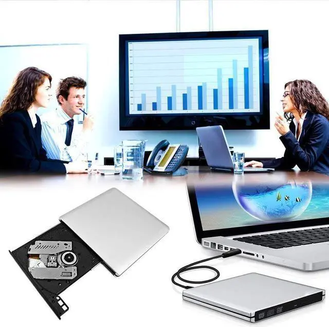 Alt view image 7 of 8 - ESTONE Aluminum External CD Drive Type C USB 3.0 Portable CD DVD +/-RW Drive Slim DVD/CD ROM Rewriter Burner Writer Compatible with Laptop Desktop PC Windows Linux OS Apple Mac Silver