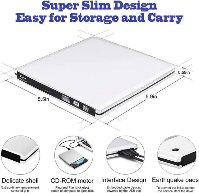 Alt view image 4 of 7 - ESTONE External DVD Blu-Ray Player Drive, USB 3.0/Type-C Portable CD/DVD Player for Laptop CD Drive Reader Writer Burner for Laptop Desktop PC Windows Linux Apple Mac Silver