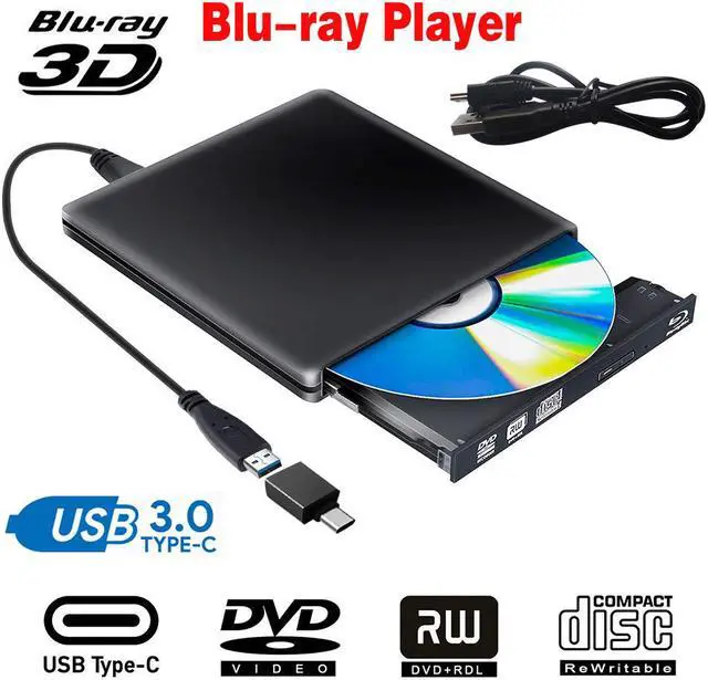 Main image of ESTONE Aluminum Portable USB 3.0 Blu-Ray Player Drive, Slim 8X DVD/ Burner +/- Rewriter External Drive with Type-c, Compatible with Mac & Windows, (ODP1202) Black