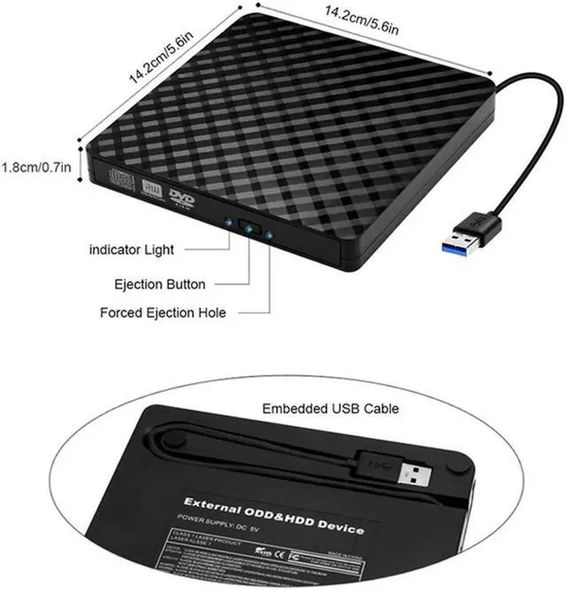 Alt view image 5 of 8 - ESTONE High-speed USB 3.0/USB-C External DVD RW CD Writer Slim Optical Drive Burner Reader Player Tray Type Portable For PC Laptop