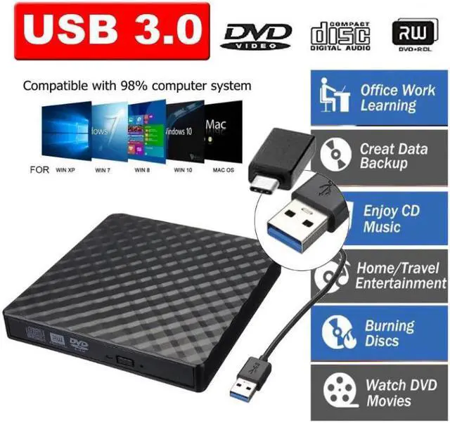 Main image of ESTONE USB 3.0/USB-C External DVD High-speed Burner Writer Recorder DVD RW Optical Drive CD/DVD ROM Player MACs OS Windows XP/7/8/10