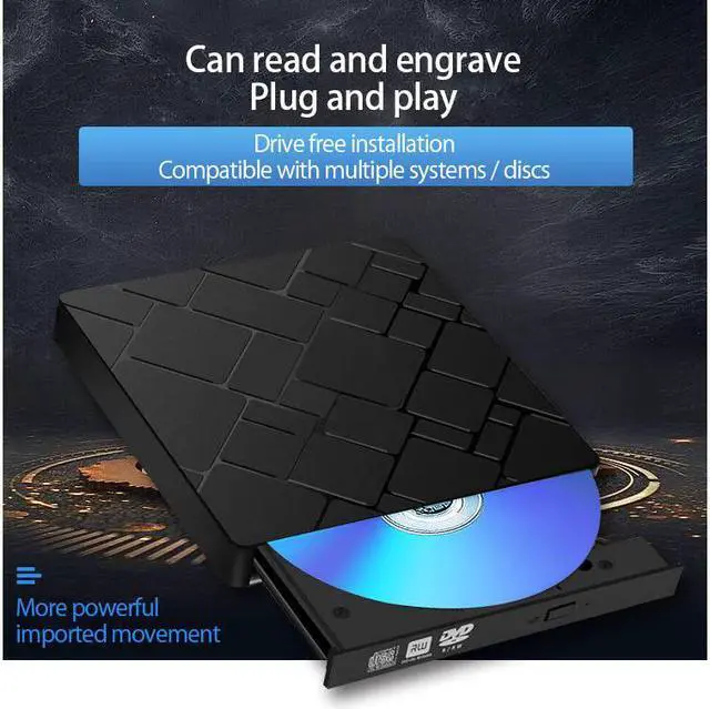 Alt view image 2 of 7 - ESTONE External CD DVD Drive USB 3.0 Type C Drive Portable CD DVD Drive Slim DVD/CD ROM Compatible for Laptop Desktop PC Windows Linux OS MacBook (Black)