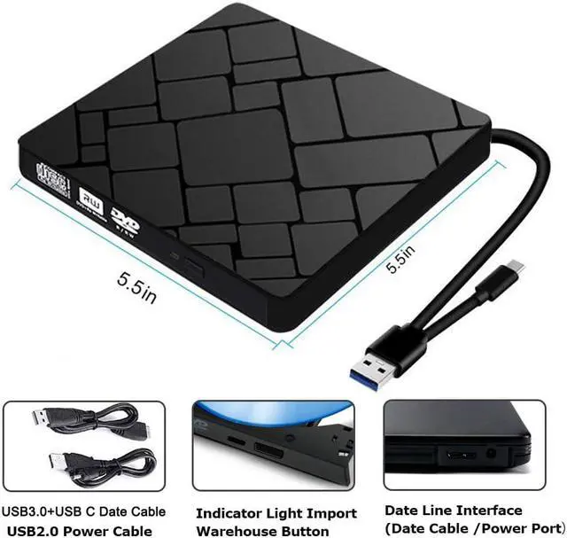 Alt view image 4 of 7 - External DVD Drive, M WAYUSB 3.0 Type C CD Drive, Dual Port DVD Player, Portable Optical Burner Writer Rewriter, High Speed Data Transfer for Laptop Notebook Desktop PC MAC OS Windows 7/8/10