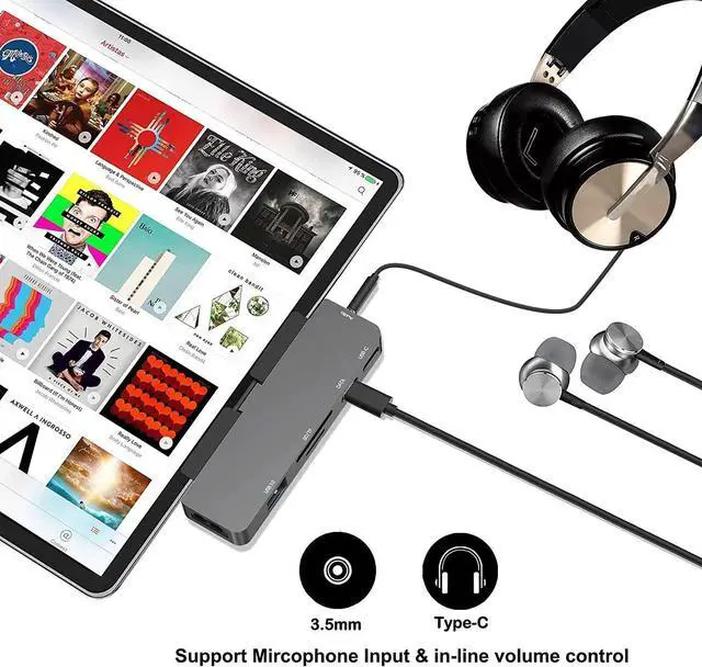 Alt view image 6 of 7 - iPad Pro USB C Hub, 7-in-1 Adapter for iPad Pro 2021 2020 2018 12.9/11 inch, Docking Station with 4K HDMI, USB-C PD Charging, SD/Micro Card Reader, USB 3.0 & 3.5mm Headphone Jack,USB C Data