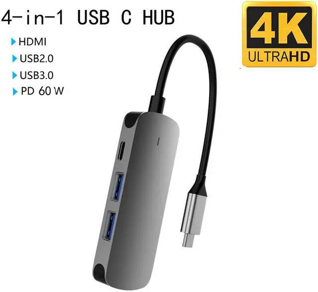 Main image of USB C Hub, USB C HDMI Adapter 4K 30Hz 4 in 1 Type C Hub to 4K HDMI USB 3.0/2.0 Ports 60W Power Delivery  for MacBook Pro 2019 2018 2017 Galaxy Note 10 S10 S9 S8 Plus Chromebook XPS