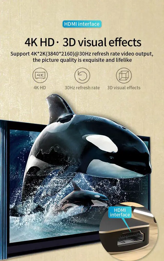 Alt view image 5 of 8 - USB C Hub, USB C HDMI Adapter 4K 30Hz 4 in 1 Type C Hub to 4K HDMI USB 3.0/2.0 Ports 60W Power Delivery  for MacBook Pro 2019 2018 2017 Galaxy Note 10 S10 S9 S8 Plus Chromebook XPS