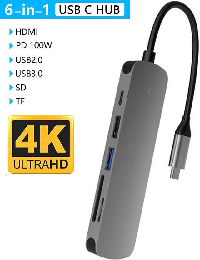 Main image of ESTONE USB C Hub, MacBook Pro Adapter USB C Dongle, 6 in 1 USB C to HDMI Multiport Adapter Compatible for USB C Laptops Nintendo and Other Type C Devices (4K HDMI USB3.0/2.0 SD/TF Card Reader 87W PD)